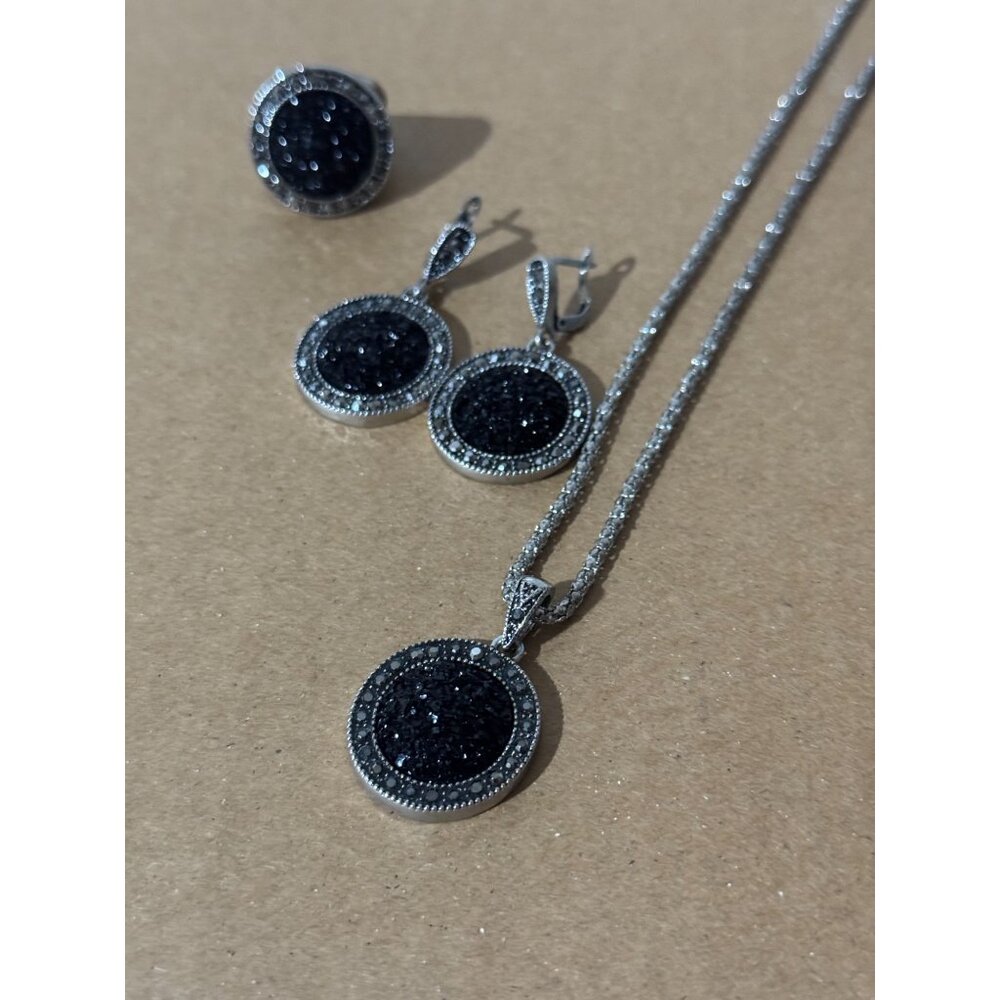 Beonon Black Crystal Jewelry Set – Necklace, Earrings & Ring for Women